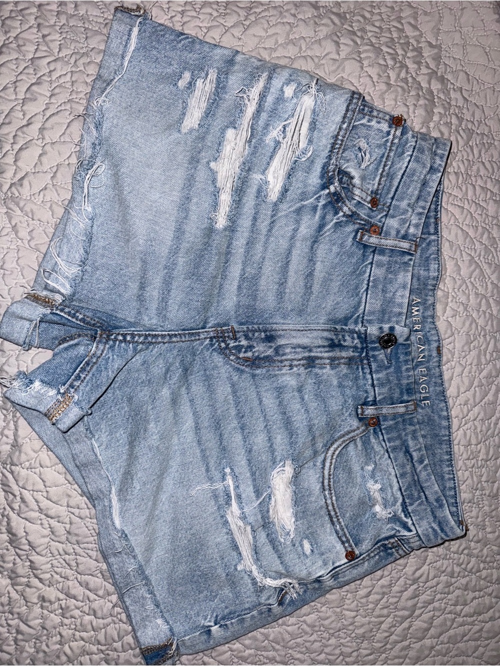American Eagle Outfitters Light Blue Distressed Denim Jean Shorts